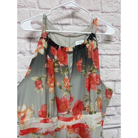 Avenue Coral & Grey Floral Maxi Dress LIned Halter-Style Zip Back SZ 26/28 NWT - Picture 2 of 6